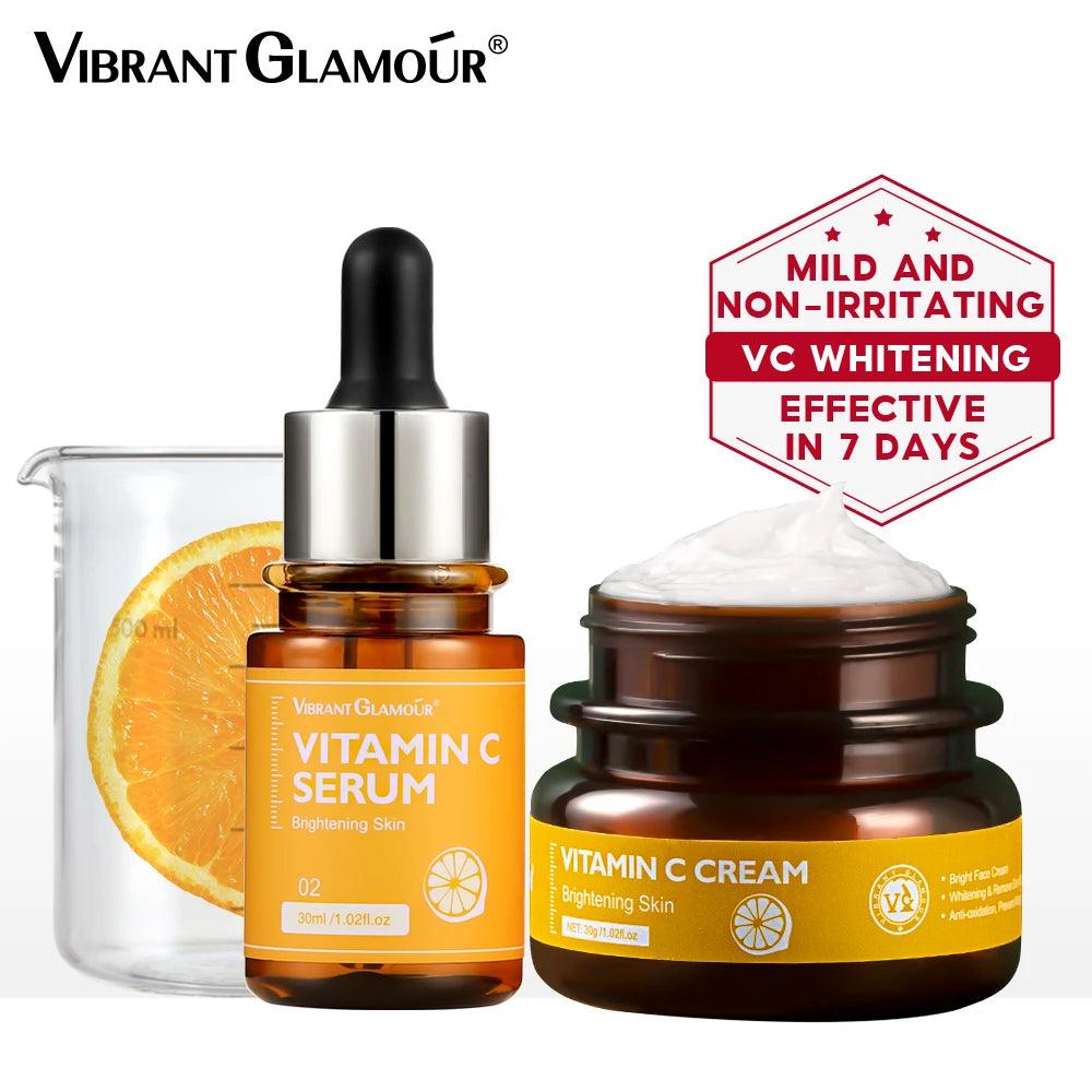 Radiant Glow Vitamin C Serum and Moisturizing Cream Set - Skin Brightening, Anti-Aging, and Freckle Fading Duo  ourlum.com   