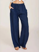 Women Cotton Linen Pants Summer and Autumn High Waist Wide-Leg Trousers