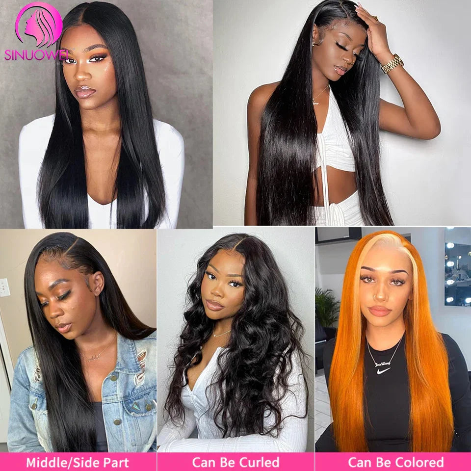 Full Lace Human Hair Straight Wigs Brazilian Transparent Lace Frontal Human Hair Wigs For Women Pre Plucked Remy Hair  ourlum.com   