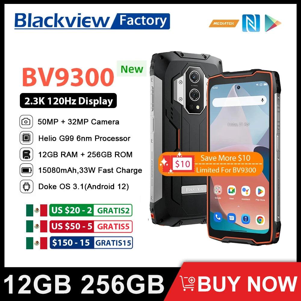 BLACKVIEW BV9300 12GB RAM 256GB Storage Smartphone with 120Hz Display, 15080mAh Battery, 50MP Camera, and NFC