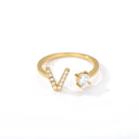 Zircon Initial A-Z Letter Rings For Women Adjustable Steel Ring