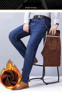 2023 Winter Men Black Blue Straight Stretch Denim Pants