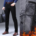 2023 Winter Men Black Blue Straight Stretch Denim Pants