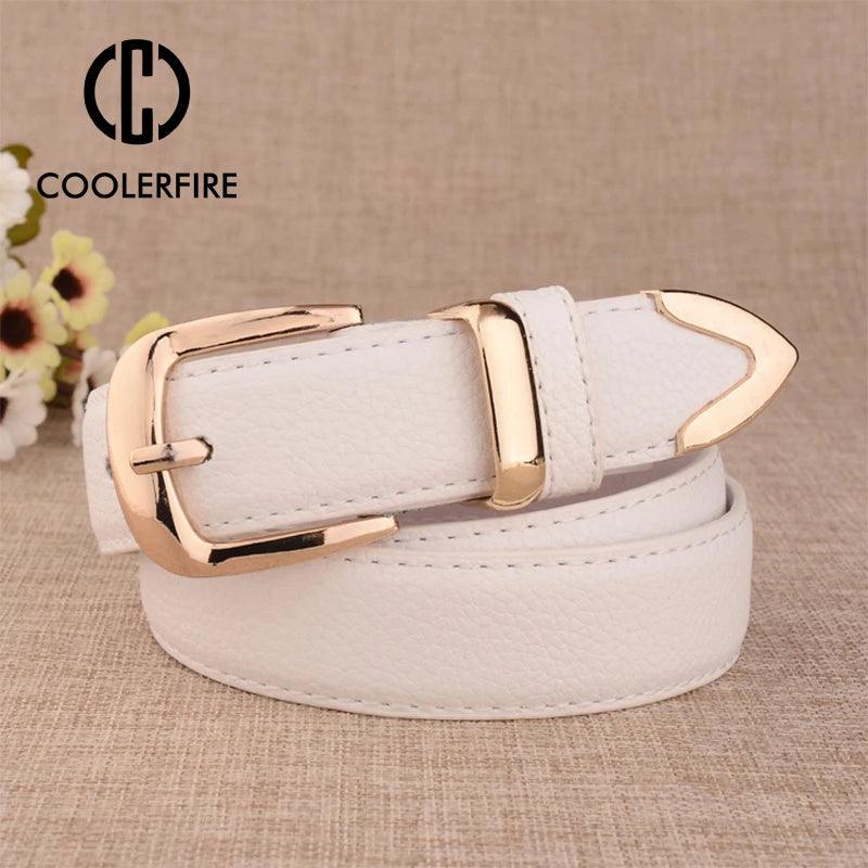 Elegant Gold Buckle Leather Belt for Women - Chic Accessory for Stylish Outfits  ourlum.com   