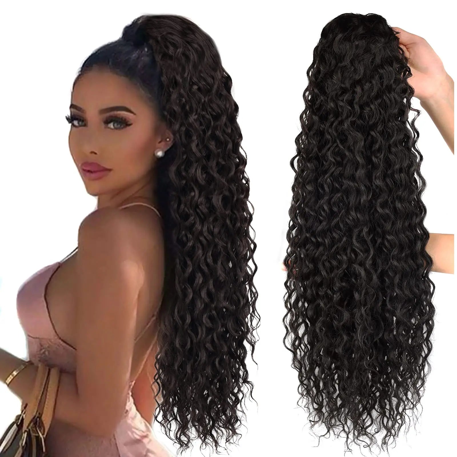 Curly Drawstring Ponytail Wig: Long Synthetic Afro Water Wave Hairpiece - Bold and Versatile Beauty