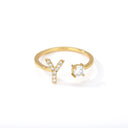 Zircon Initial A-Z Letter Rings For Women Adjustable Steel Ring