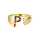 Rainbow Zircon Letter Rings For Women Fashion Jewelry 2024