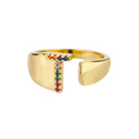 Rainbow Zircon Letter Rings For Women Fashion Jewelry 2024