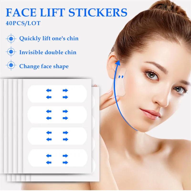 Yoxier 40Pcs/10Sheets/Pack Waterproof V Face Makeup Adhesive Tape Invisible Breathable Lift Face Sticker Lifting Tighten Chin  ourlum.com   