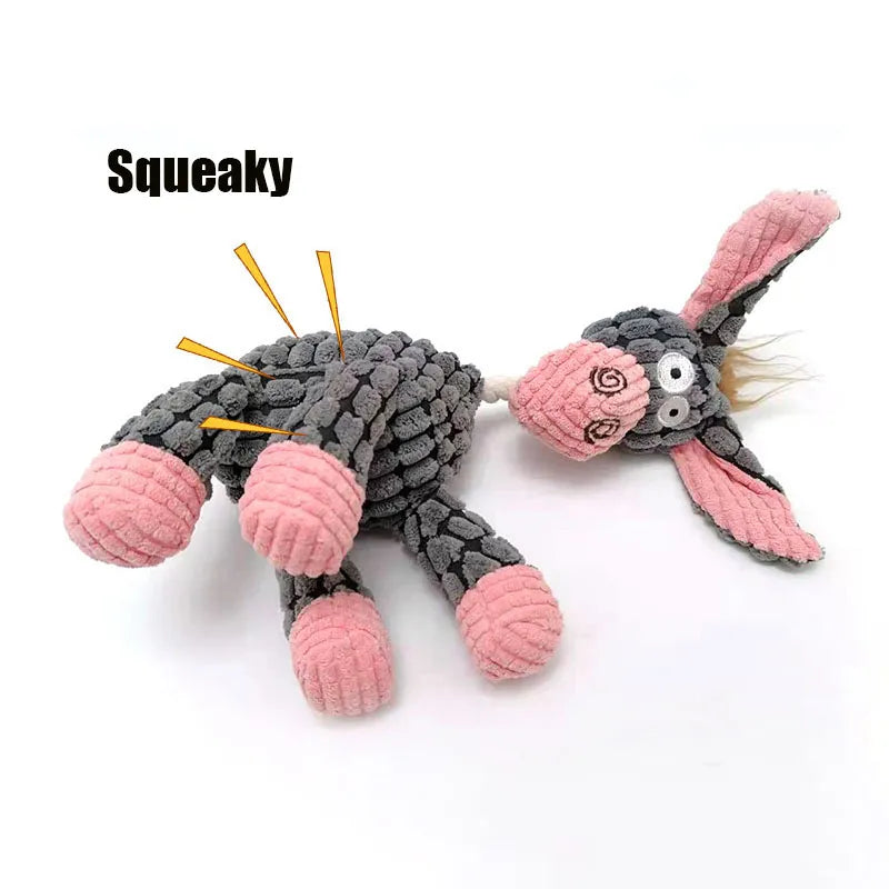 Donkey Corduroy Chew Toy: Interactive Squeaker Plush for Dog Training  ourlum.com   