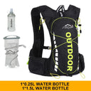 Cycling backpack for men and women, nylon bag, waterproof 8 liters, hiking and camping, 250ml water bottle with 1.5L water bag  ourlum.com black green1.5L250  