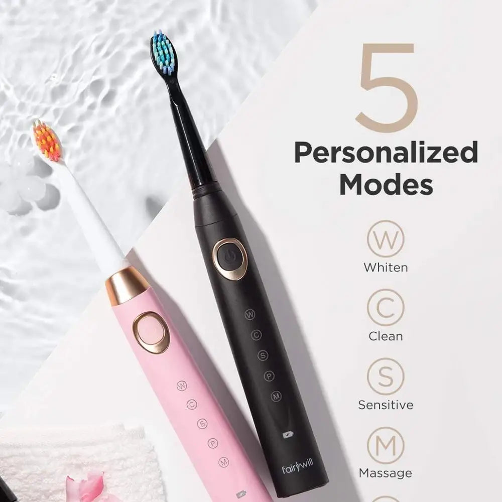 Fairywill Electric Toothbrush Waterproof FW508 Sonic Cleaning USB Rechargeable Fast Charge Toothbrush with Timer Adult Whitening