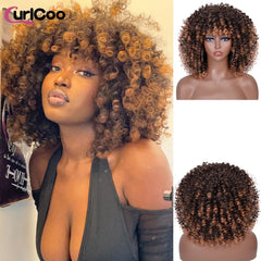 Afro Kinky Curly Wigs: Black Women Ombre Heat Resistant Hair Cosplay Highlight