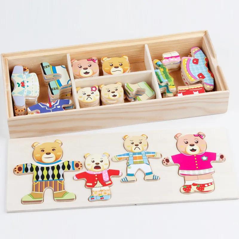 QWZ Little Bear Wooden Jigsaw Puzzle Dressing Game - Creative Learning Toy  ourlum.com   