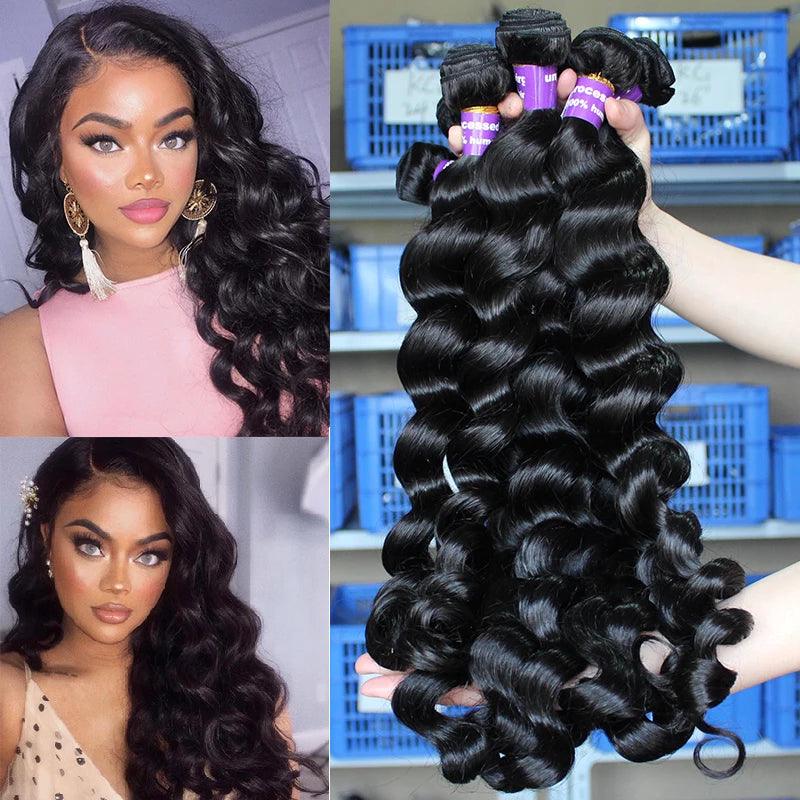 Ever Beauty Loose Wave Brazilian Virgin Hair Bundles with Closure - 100% Human Hair Extension  ourlum.com 10inches  