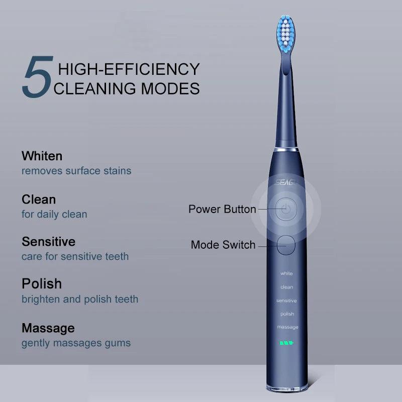 Seago Electric Sonic Toothbrush Set with 5 Cleaning Modes and Long-Lasting Battery Life  ourlum.com   