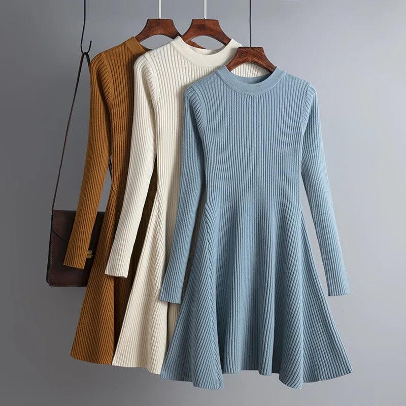 Chic Knit Sweater Dress: Elegant A-Line Style for Women  ourlum.com   