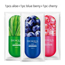 Skin Care Natural Fruit Plant Facial Mask Moisturizing Oil-Control Blueberry Cucumber Pomegranate Fruit Aloe Sheet Face Mask  ourlum.com 3pcs sleep mask  