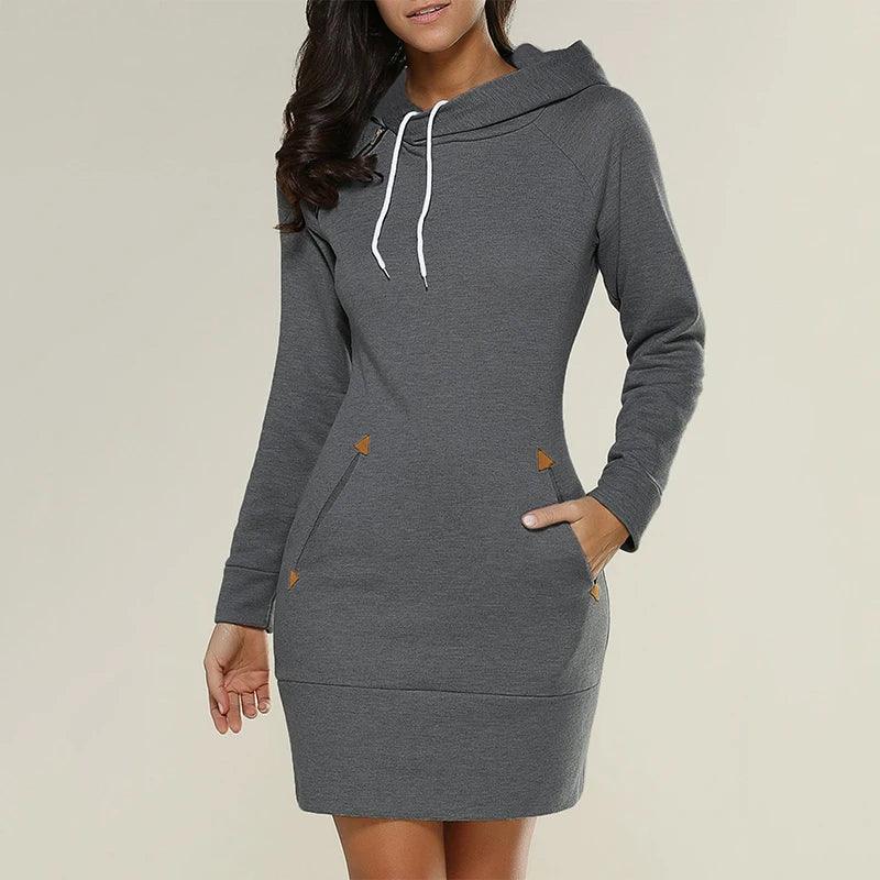 Cozy Hooded Sweatshirt Dress with Kangaroo Pockets  ourlum.com D grey 2XL 