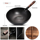 32cm Konco Non-Coated Cast Iron Wok Pan for Gas & Induction Cookers - Eco-Friendly Chinese Cookware