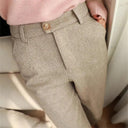 Elevate Your Winter Style with High Waisted Woolen Pencil Pants  ourlum.com Creamy-white L 