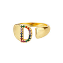 Rainbow Zircon Letter Rings For Women Fashion Jewelry 2024