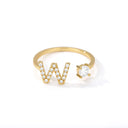 Zircon Initial A-Z Letter Rings For Women Adjustable Steel Ring