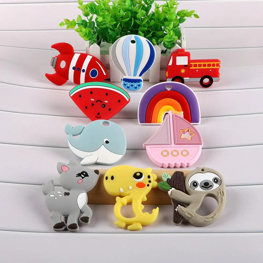 Silicone Cartoon Animals Train Teether Jewelry Making DIY Kit  ourlum.com   