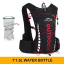 Cycling backpack for men and women, nylon bag, waterproof 8 liters, hiking and camping, 250ml water bottle with 1.5L water bag  ourlum.com black red1.5L  