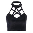 Gothic Cross Print Lace Trim Crop Top Edgy Corset Tank