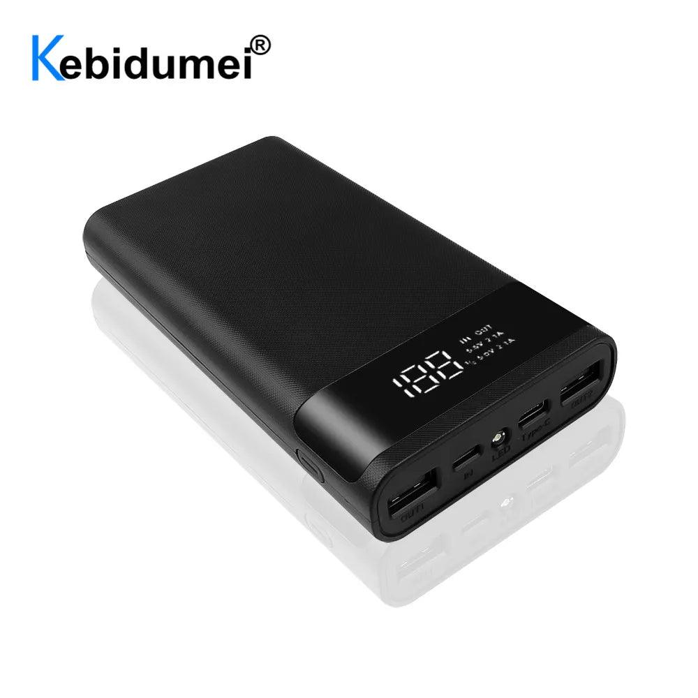 Dual USB Micro USB Type C Power Bank Shell DC 5V DIY 6*18650 Case Battery Charge Storage Box LED Display Flashlight  ourlum.com   