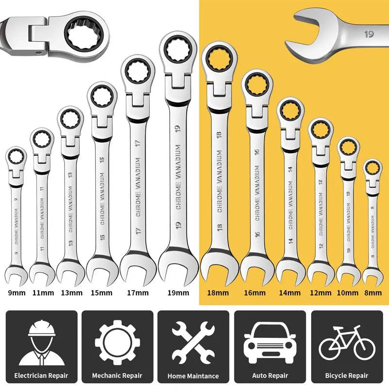 Chrome Vanadium Flex Head Ratchet Wrench Set: Durable, Efficient, Versatile & Reliable  ourlum.com   