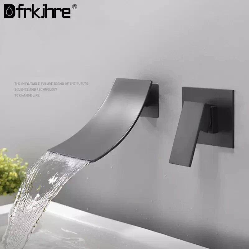 Waterfall Water Basin Faucet Chrome Matte Black Bathroom Faucet In Wall Installation Washbasin Sink Mixer Wash Basin Faucet