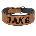 Personalized Leather Dog Collar: Free Print Name - Wide Padded Pet ID for Medium Large Dogs  ourlum.com Personalized brown XL 