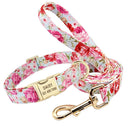 Custom Floral Print Nylon Dog Collar and Leash Set with ID Tag - Stylish Pet Walking Accessories for Medium to Large Breeds  ourlum.com Pink S 