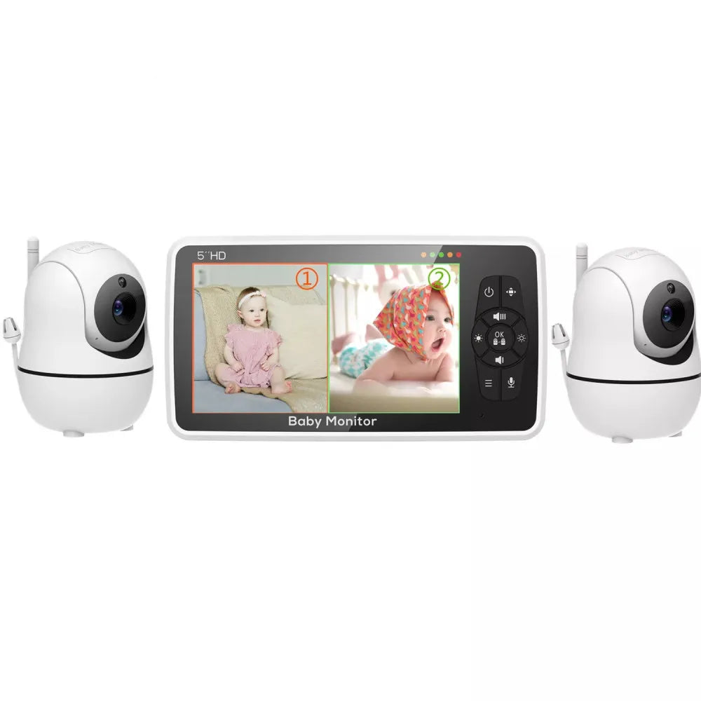 5 inch Video Baby Monitor with Two Camera and Audio, Night Vision, 4X Zoom, 1000ft Range 2-Way Audio Temperature Sensor Lullaby