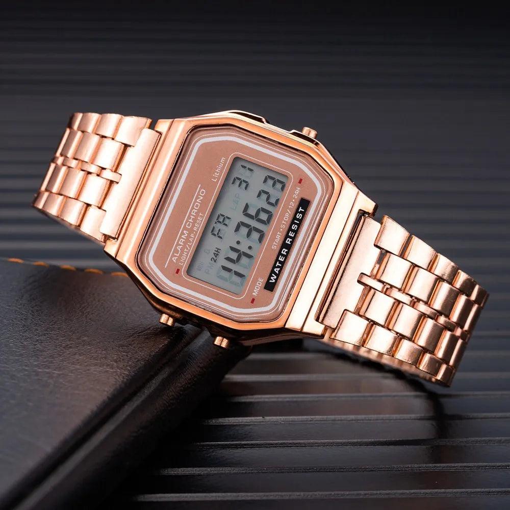 Rose Gold Silicone Watch: Trendy LED Digital Clock for Stylish Women  ourlum.com   