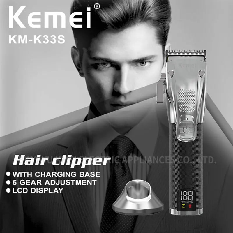 Kemei K33S Adjustable Barber Electric Hair Clipper Professional LCD Display Hair Trimmer Beard Haircut Machine Rechargeable