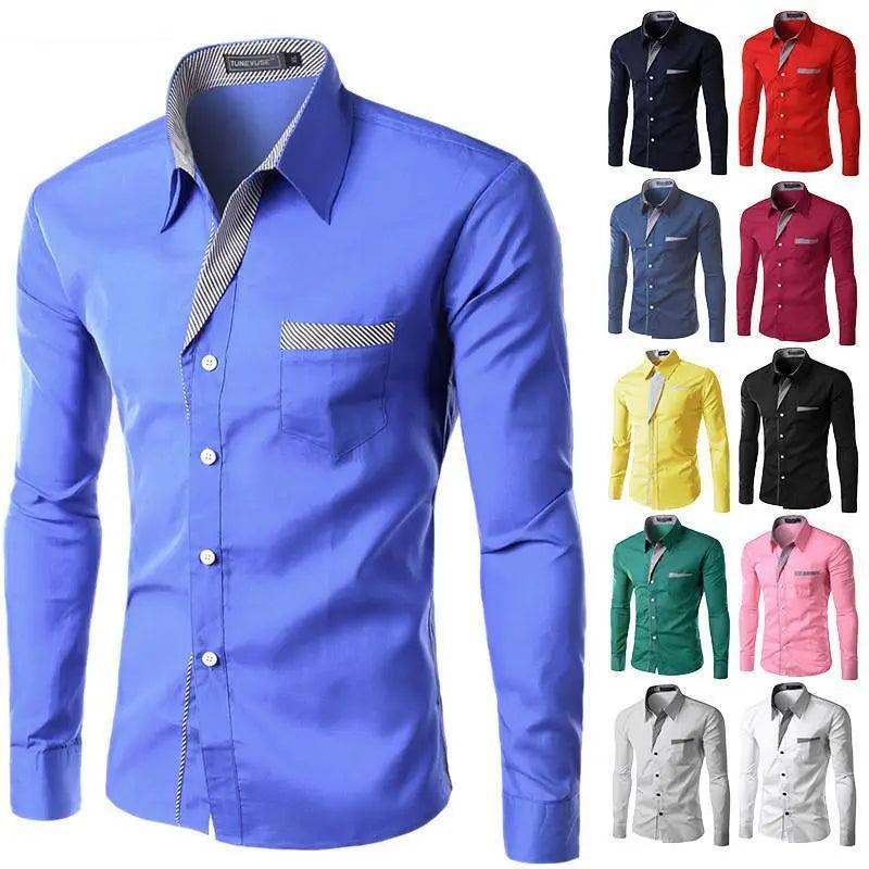 Sophisticated Slim Fit Men's Long Sleeve Dress Shirt with Versatile Style - Sizes M-4XL  OurLum.com   