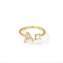 Zircon Initial A-Z Letter Rings For Women Adjustable Steel Ring