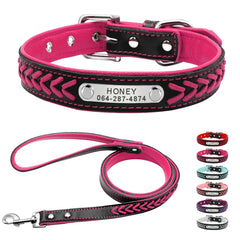 Personalized Braided Leather Dog Collar with Name Plate: Stylish & Functional Pet Accessory