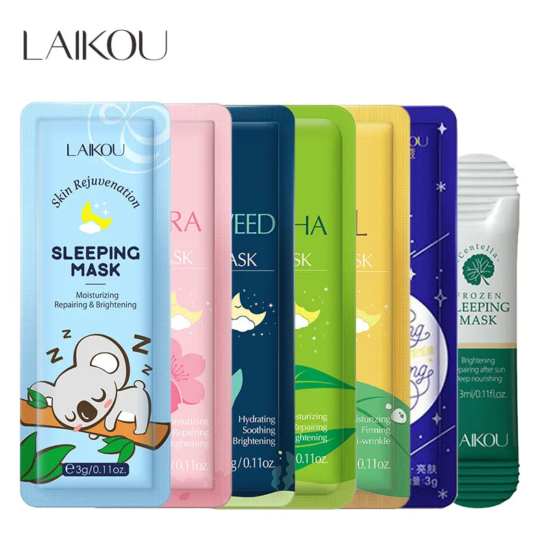 LAIKOU 7pcs Moisturizing Facial Mask Anti Wrinkle Hydrating Sleeping Face Sheet Masks Brightening Night Face Mask Anti Aging  ourlum.com   