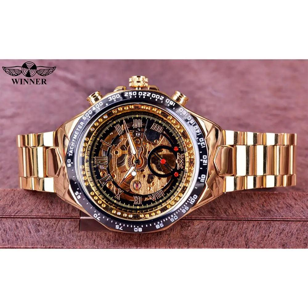 Skeleton Dial Stainless Steel Automatic Sport Watch for Men - Top Luxury Brand Skeleton Mechanical Wristwatch  ourlum.com   