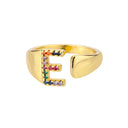 Rainbow Zircon Letter Rings For Women Fashion Jewelry 2024