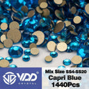 Crystal Gold Mix Size Flatback Rhinestones for DIY Nail Art  ourlum.com Capri Blue Mix Size(1440Pcs) 