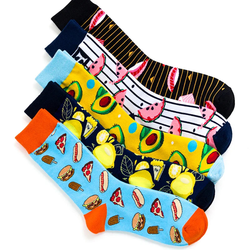 Harajuku Fruit Sushi Avocado Animal Happy Cotton Spandex Socks  ourlum.com   