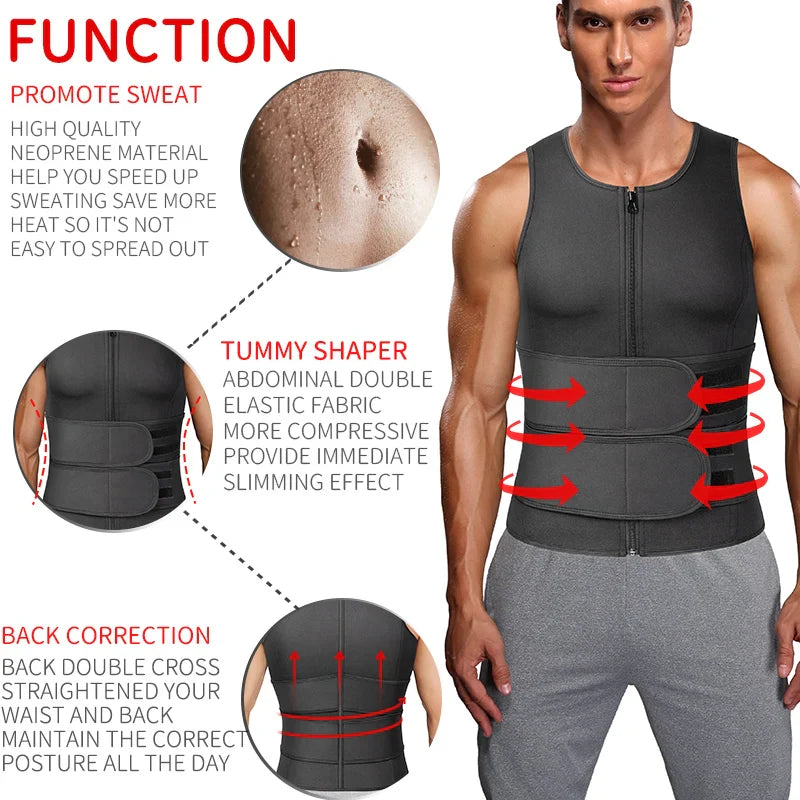 Men's Sauna Vest for Fat Burning - Slimming Waist Trainer & Body Shaper Shirt