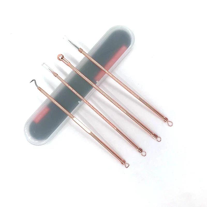 Rose Gold 4pcs/set Blackhead Comedone Acne Pimple Belmish Extractor Vacuum Blackhead Remover Tool Spoon for Face Skin Care Tool  ourlum.com   