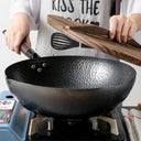 32cm Konco Non-Coated Cast Iron Wok Pan for Gas & Induction Cookers - Eco-Friendly Chinese Cookware