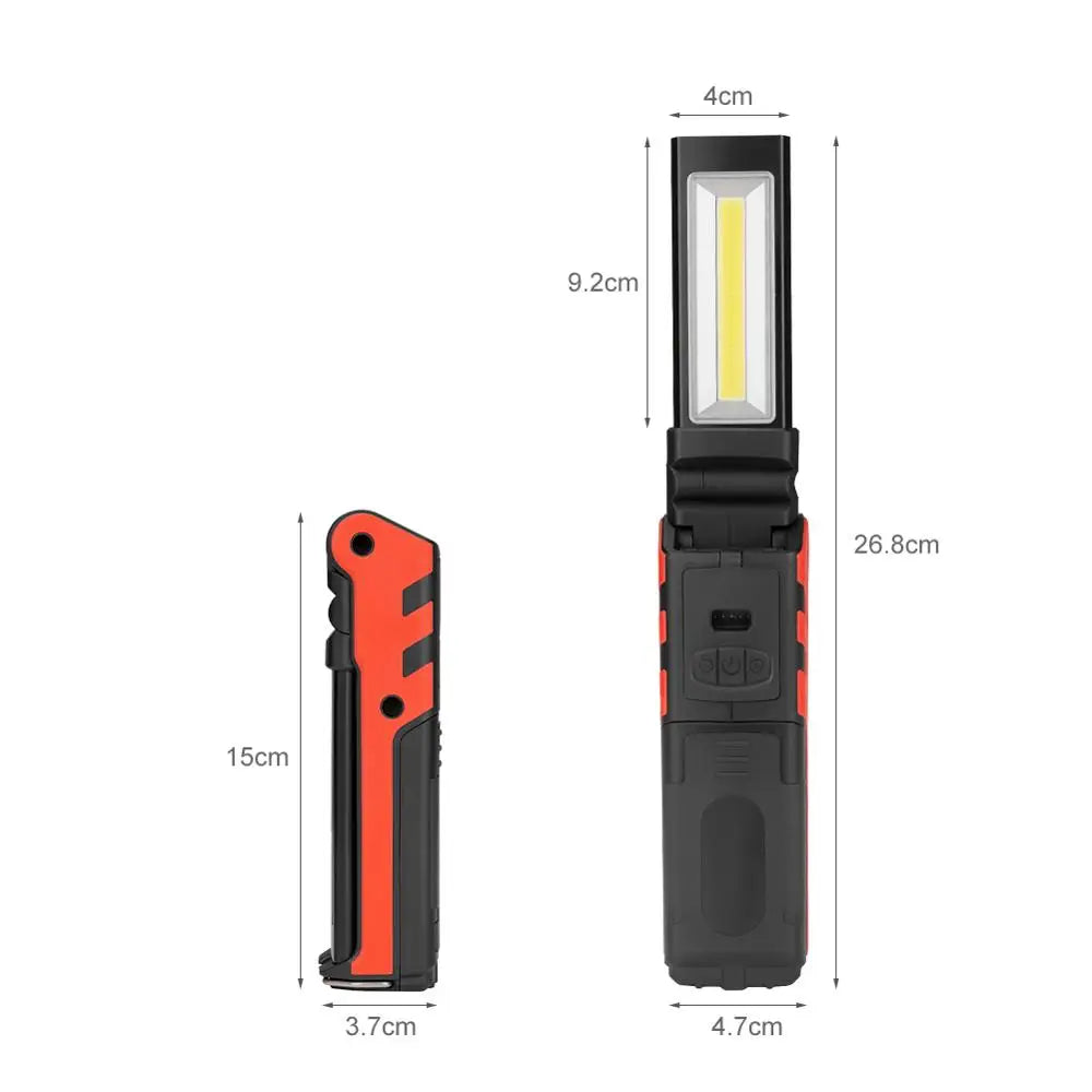 Dimmable COB LED Work Light USB Rechargeable Flashlight Inspection Lamp with Magnetic &Hook Power Bank 2300mAh 18650 Battery  ourlum.com   